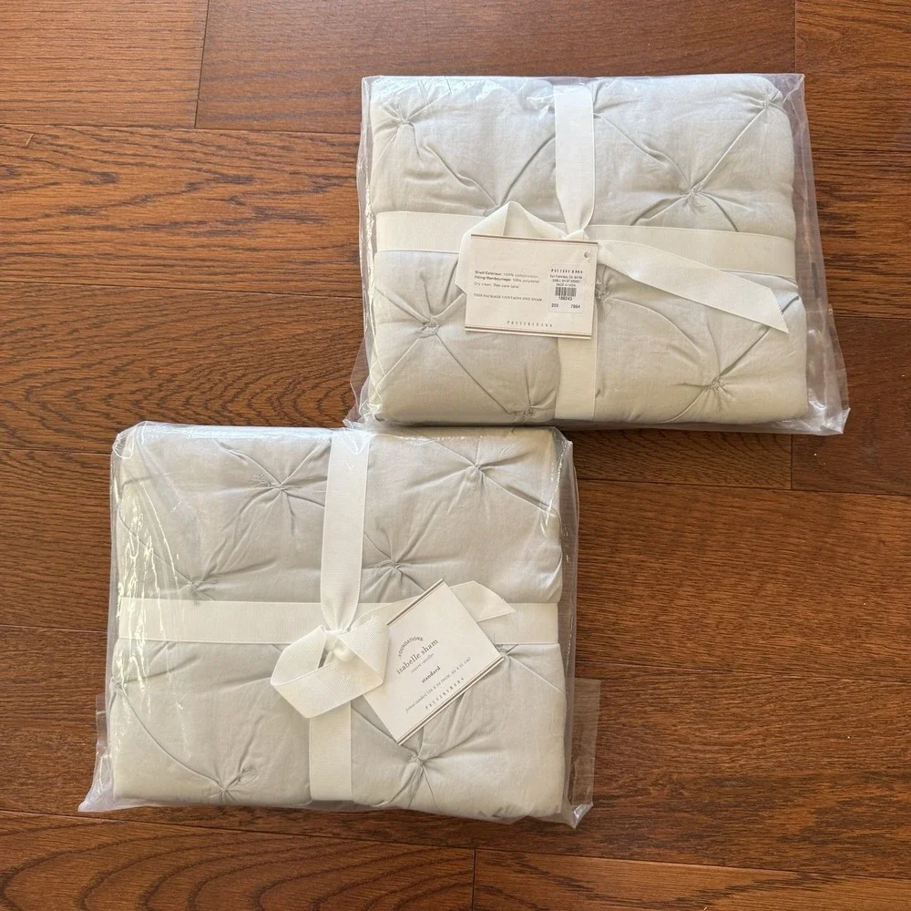 Pottery Barn Isabelle Pillow Shams Grey Standard Size 26x20 Inches Tufted Cotton